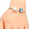 Rhodium Plated Individual Bangle, Butterfly Design, with Aquamarine Swarovski Crystals and Ivory Pearl, Polished, Rhodium Finish, 07.239.0005.3 (03 MM Thickness, One size fits all)