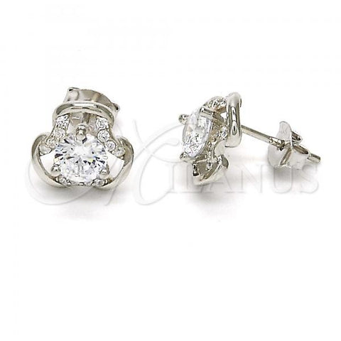 Sterling Silver Stud Earring, with White Cubic Zirconia and White Micro Pave, Polished, Rhodium Finish, 02.285.0018