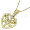 Oro Laminado Pendant Necklace, Gold Filled Style Heart and Flower Design, Polished, Golden Finish, 04.351.0014.2.20