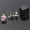 Oro Laminado Stud Earring, Gold Filled Style Flower Design, Pink Enamel Finish, Golden Finish, 02.64.0365 *PROMO*