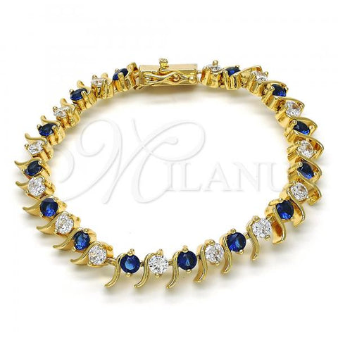 Oro Laminado Tennis Bracelet, Gold Filled Style with Sapphire Blue and White Cubic Zirconia, Polished, Golden Finish, 03.210.0077.3.08