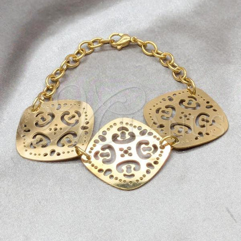 Stainless Steel Fancy Bracelet, Diamond Design, Polished, Golden Finish, 03.63.22989.08