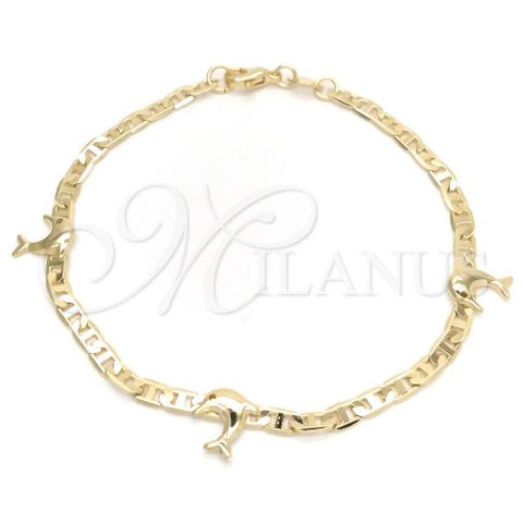 Oro Laminado Fancy Bracelet, Gold Filled Style Dolphin and Mariner Design, Polished, Golden Finish, 03.58.0073.07