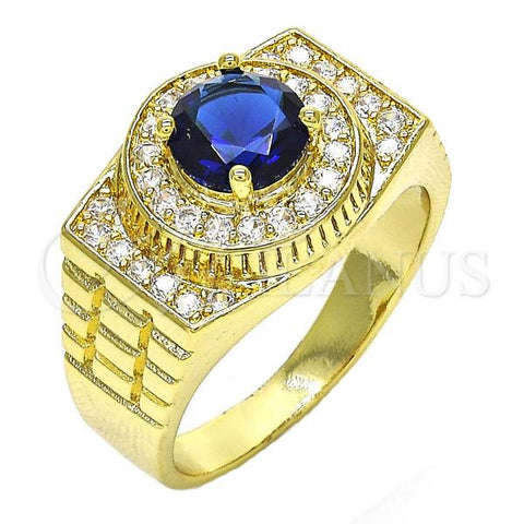 Oro Laminado Mens Ring, Gold Filled Style with Tanzanite and White Cubic Zirconia, Polished, Golden Finish, 01.266.0001.1.11 (Size 11)