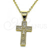 Oro Laminado Religious Pendant, Gold Filled Style Crucifix Design, with White Micro Pave, Polished, Golden Finish, 05.342.0092