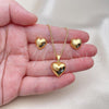 Oro Laminado Earring and Pendant Adult Set, Gold Filled Style Heart Design, Polished, Golden Finish, 10.342.0181