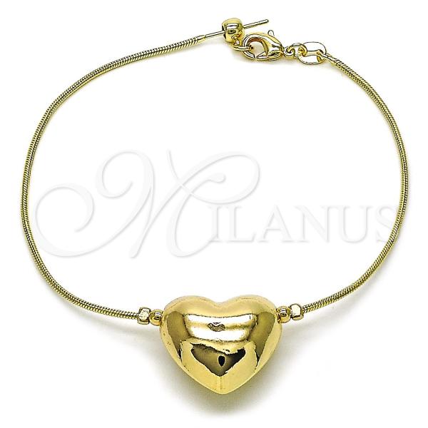 Oro Laminado Fancy Bracelet, Gold Filled Style Heart and Rat Tail Design, Polished, Golden Finish, 03.63.2293.08