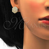 Oro Laminado Stud Earring, Gold Filled Style with White Micro Pave, Polished, Golden Finish, 02.156.0205