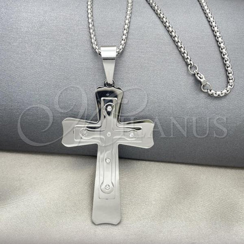 Stainless Steel Pendant Necklace, Cross Design, with White Cubic Zirconia, Polished, Steel Finish, 04.116.0019.30