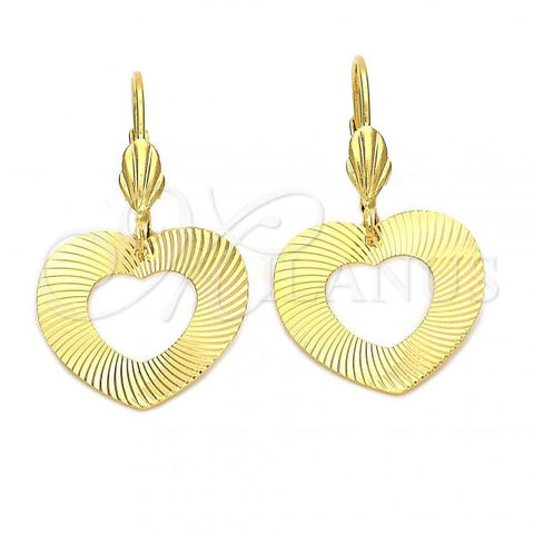 Oro Laminado Dangle Earring, Gold Filled Style Heart Design, Diamond Cutting Finish, Golden Finish, 5.111.007