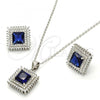 Sterling Silver Earring and Pendant Adult Set, with Sapphire Blue Cubic Zirconia and White Crystal, Polished, Rhodium Finish, 10.175.0066.2