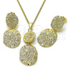 Oro Laminado Earring and Pendant Adult Set, Gold Filled Style Diamond Cutting Finish, Golden Finish, 10.163.0033