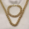 Stainless Steel Necklace and Bracelet, Square Franco Design, Polished, Golden Finish, 06.116.0058