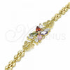 Oro Laminado Fancy Bracelet, Gold Filled Style Flower and Butterfly Design, with Multicolor and White Cubic Zirconia, Polished, Golden Finish, 03.357.0014.1.07