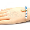 Oro Laminado Charm Bracelet, Gold Filled Style Dolphin and Snake Design, with Pink Opal and Aquamarine Crystal, Polished, Golden Finish, 03.32.0222.07