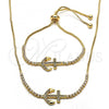 Oro Laminado Necklace and Bracelet, Gold Filled Style Anchor Design, with White Cubic Zirconia, Polished, Golden Finish, 06.221.0017