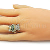 Oro Laminado Multi Stone Ring, Gold Filled Style Teddy Bear and Baguette Design, with Green Cubic Zirconia and White Micro Pave, Polished, Golden Finish, 01.284.0108.3