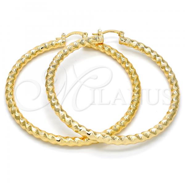 Oro Laminado Large Hoop, Gold Filled Style Hollow and Twist Design, Diamond Cutting Finish, Golden Finish, 02.170.0108.60