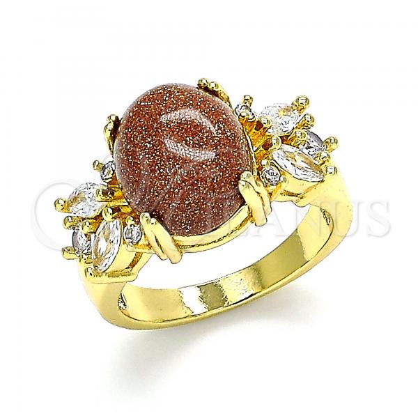 Oro Laminado Multi Stone Ring, Gold Filled Style with Brown  and White Cubic Zirconia, Polished, Golden Finish, 01.210.0131.07