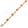 Oro Laminado Fancy Anklet, Gold Filled Style Flower Design, Enamel Finish, Golden Finish, 03.213.0015.5.10