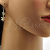 Oro Laminado Long Earring, Gold Filled Style Star Design, with White Cubic Zirconia, Polished, Golden Finish, 02.65.2517
