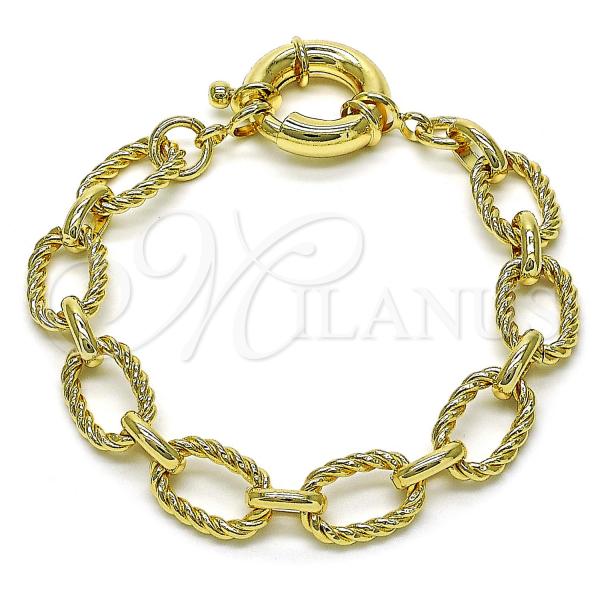 Oro Laminado Fancy Bracelet, Gold Filled Style Rolo and Twist Design, Polished, Golden Finish, 03.415.0008.07