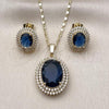 Oro Laminado Earring and Pendant Adult Set, Gold Filled Style Cluster Design, with Sapphire Blue and White Cubic Zirconia, Polished, Golden Finish, 10.196.0189.2
