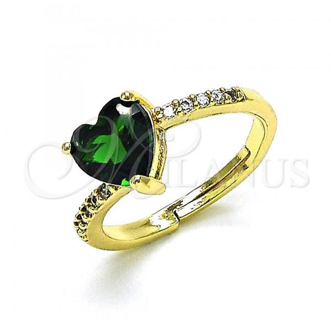 Oro Laminado Multi Stone Ring, Gold Filled Style Heart Design, with Green Cubic Zirconia and White Micro Pave, Polished, Golden Finish, 01.284.0057