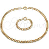 Oro Laminado Necklace and Bracelet, Gold Filled Style Miami Cuban Design, Polished, Golden Finish, 06.319.0008