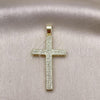 Oro Laminado Religious Pendant, Gold Filled Style Cross Design, with White Micro Pave, Polished, Golden Finish, 05.102.0041