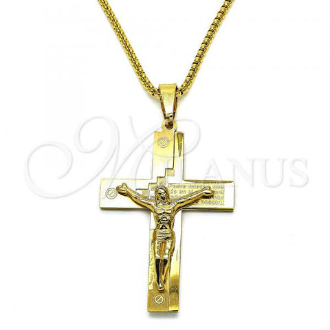 Stainless Steel Pendant Necklace, Crucifix Design, Polished, Golden Finish, 04.116.0058.1.30