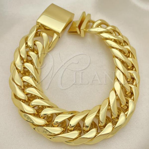 Stainless Steel Basic Bracelet, Curb Design, Polished, Golden Finish, 03.256.0029.09