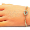 Oro Laminado Fancy Bracelet, Gold Filled Style Evil Eye Design, with Sapphire Blue and White Micro Pave, Polished, Golden Finish, 03.368.0078.08