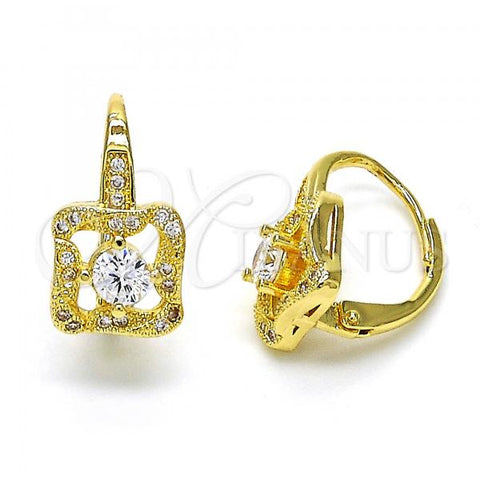 Oro Laminado Leverback Earring, Gold Filled Style with White Cubic Zirconia and White Micro Pave, Polished, Golden Finish, 02.195.0052