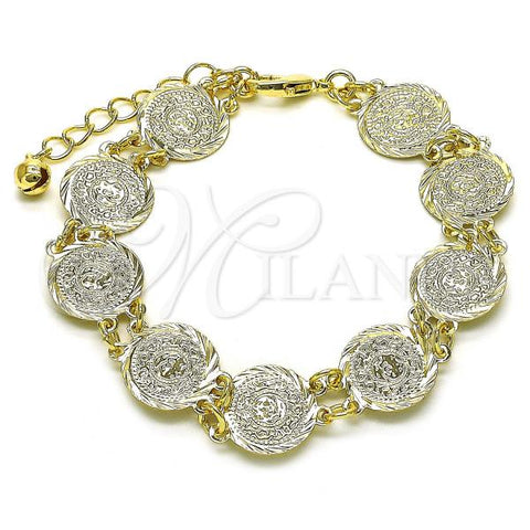 Oro Laminado Fancy Bracelet, Gold Filled Style Coin Design, Diamond Cutting Finish, Golden Finish, 03.331.0241.09
