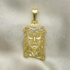 Oro Laminado Religious Pendant, Gold Filled Style Jesus Design, with White Cubic Zirconia, Polished, Golden Finish, 05.120.0015