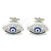 Sterling Silver Stud Earring, Evil Eye Design, Blue Enamel Finish, Rhodium Finish, 02.336.0166