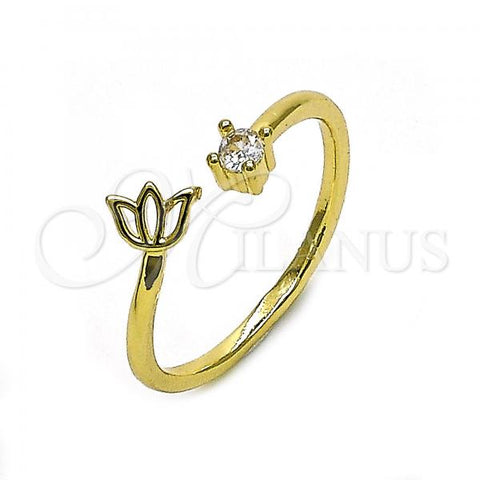 Oro Laminado Multi Stone Ring, Gold Filled Style Flower Design, with White Cubic Zirconia, Polished, Golden Finish, 01.284.0075