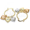 Oro Laminado Small Hoop, Gold Filled Style Heart Design, Polished, Tricolor, 02.63.2635.1.25