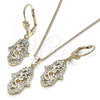 Oro Laminado Earring and Pendant Adult Set, Gold Filled Style Hand of God Design, with White Cubic Zirconia, Polished, Golden Finish, 10.210.0118