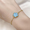 Oro Laminado Adjustable Bolo Bracelet, Gold Filled Style Flower and Box Design, with Turquoise Opal and White Cubic Zirconia, Polished, Golden Finish, 03.313.0041.4.11