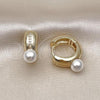 Oro Laminado Huggie Hoop, Gold Filled Style with Ivory Pearl and White Micro Pave, Polished, Golden Finish, 02.204.0002.18