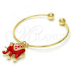 Oro Laminado Individual Bangle, Gold Filled Style Elephant Design, with White Crystal, Red Enamel Finish, Golden Finish, 07.179.0002.1 (02 MM Thickness, One size fits all)