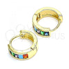 Oro Laminado Huggie Hoop, Gold Filled Style with Multicolor Cubic Zirconia, Polished, Golden Finish, 02.210.0657.1.15