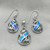 Sterling Silver Earring and Pendant Adult Set, Teardrop and Filigree Design, with Bermuda Blue Opal, Polished, Silver Finish, 10.391.0023