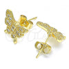 Oro Laminado Stud Earring, Gold Filled Style Butterfly Design, with White Micro Pave, Polished, Golden Finish, 02.210.0423