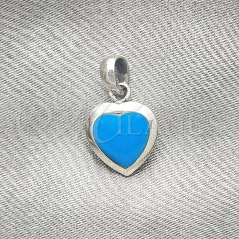 Sterling Silver Fancy Pendant, Heart Design, with Bermuda Blue Opal, Polished, Silver Finish, 05.410.0007.2
