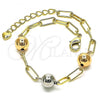 Oro Laminado Fancy Bracelet, Gold Filled Style Paperclip Design, Polished, Tricolor, 03.213.0176.07