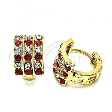 Oro Laminado Huggie Hoop, Gold Filled Style with Garnet and White Cubic Zirconia, Polished, Golden Finish, 02.94.0102.1.12