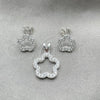 Sterling Silver Earring and Pendant Adult Set, Flower Design, Polished, Silver Finish, 10.398.0015